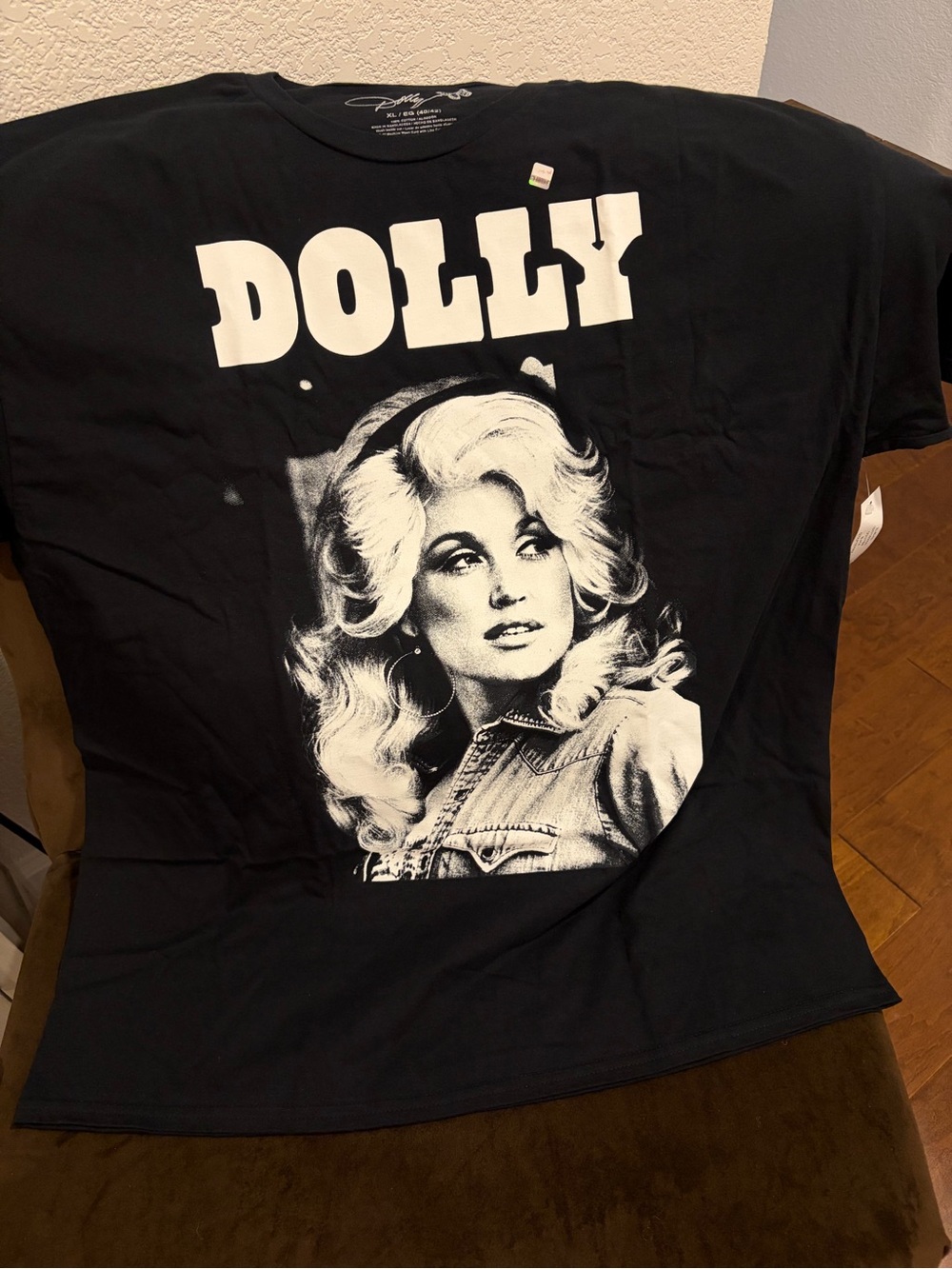 New Dolly Parton Black Tee with White Dolly Portrait